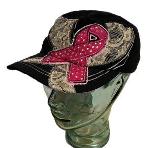 KBETHOS Breast Cancer Awareness Adjustable Hat Black Cap Lace Pink Ribbon OS